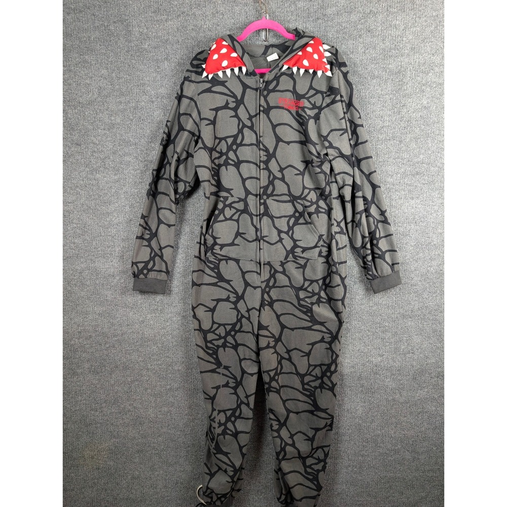 Stranger Things Demogorgon Hooded Union Suit Grey Fleece Pajamas Unisex Medium